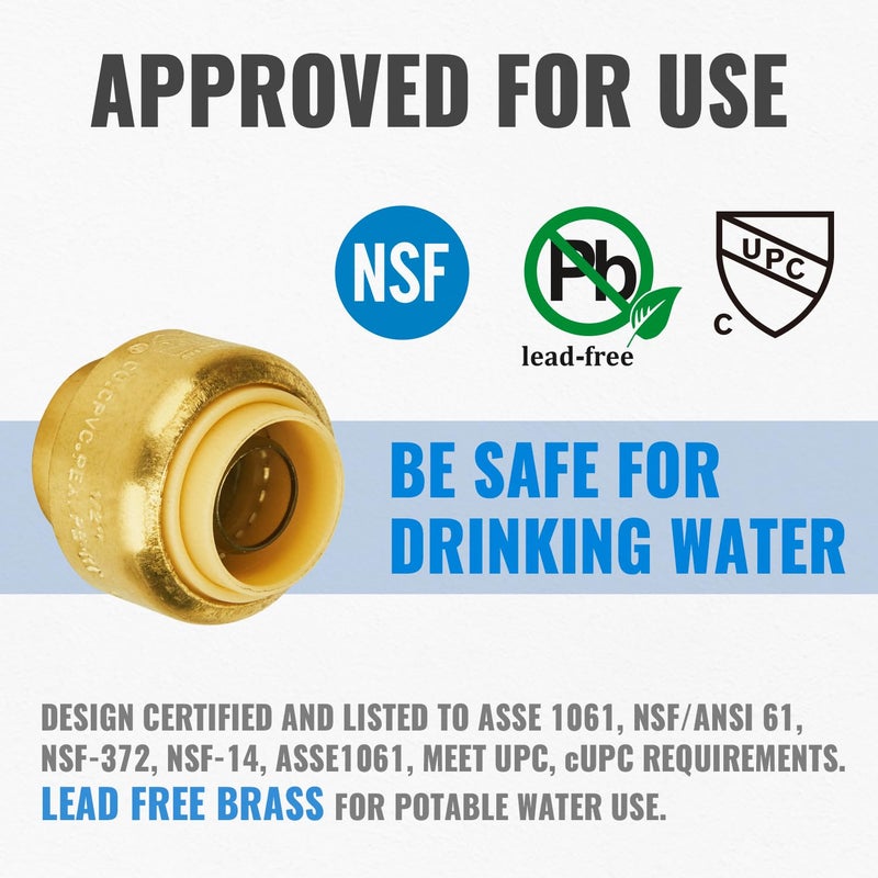 SUNGATOR 6-Pack Push Fit PEX End Cap, 1/2-Inch Push-to-Connect, No Lead Brass Plumbing Fittings with Disconnect Clip for Copper, CPVC - Image 3